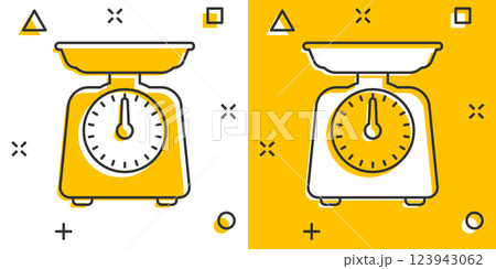 Bathroom weight scale icon in comic style. Mass measurement cartoon vector illustration on isolated background. Overweight splash effect sign business concept. Bathroom weight scale icon in comic style. Mass measurement cartoon vector illustration on isolated background. Overweight splash effect sign business concept. 123943062