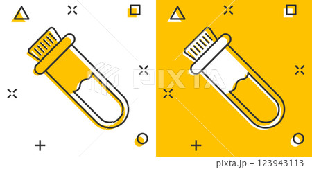 Blood in test tube icon in comic style. Laboratory flask cartoon vector illustration on isolated background. Liquid in beaker splash effect sign business concept. Blood in test tube icon in comic style. Laboratory flask cartoon vector illustration on isolated background. Liquid in beaker splash effect sign business concept. 123943113