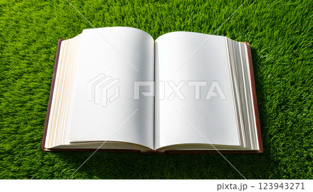 芝生の上に、開いた本 123943271