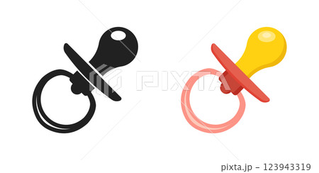 Baby pacifier icon in flat style. Nipple for newborn child vector illustration on isolated background. Soother sign business concept. 123943319