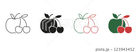 Apple and Cherry Line and Silhouette Icon Set. Fresh Fruits for Healthy Eating and Nutrition. Nutritious Food for Balanced Diet. Editable Stroke. Isolated Vector Illustration Apple and Cherry Line and Silhouette Icon Set. Fresh Fruits for Healthy Eating and Nutrition. Nutritious Food for Balanced Diet. Editable Stroke. Isolated Vector Illustration 123943452