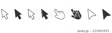 Cursor And Pointer Icons Line And Solid Icon Set. Mouse Click Symbols And Arrow Cursors Symbol Collection. Isolated Vector Illustration 123943455