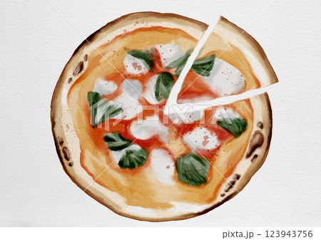 Vibrant watercolor pattern featuring a delicious pizza design for seamless textile applications 123943756