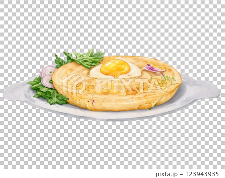 Tortilla Espanola - Classic Tortilla Espanola with layers of potatoes, onions, and eggs, soft golden-yellow hues, isolated on transparent background, Tortilla Espanola - Classic Tortilla Espanola with layers of potatoes, onions, and eggs, soft golden-yellow hues, isolated on transparent background, 123943935