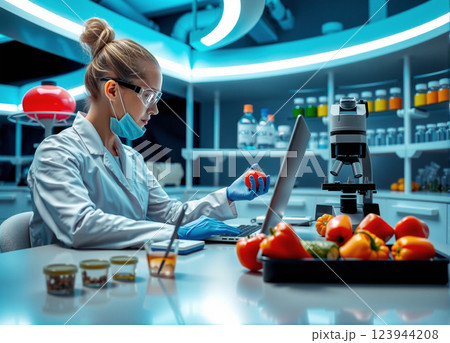 A young scientist examines vegetable samples in a modern food laboratory 123944208