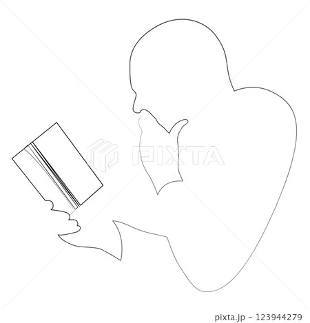 Continuous one line drawing of a man reading a book concentrated. Hand drawn minimalist style vector illustration. 123944279