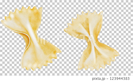 Pasta farfalle watercolor set. Hand drawn italian macaroni on white background. Food clip art. Ideal for pasta packaging, restaurant menus and posters 123944383