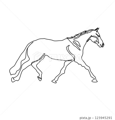 One line drawing Running Horse print, poster, logo template. Horse continuous line vector drawing 123945291