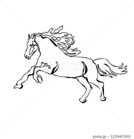 One line drawing Running Horse print, poster, logo template. Horse continuous line vector drawing One line drawing Running Horse print, poster, logo template. Horse continuous line vector drawing 123945302