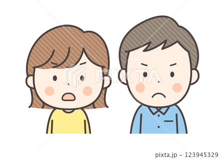 怒り顔の若い夫婦の上半身イラスト 怒り顔の若い夫婦の上半身イラスト 123945329