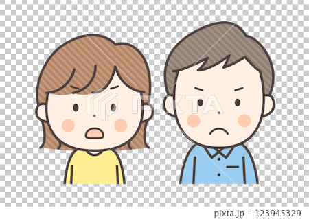 一對憤怒的年輕夫婦的上身插圖 123945329