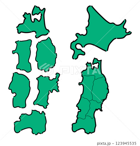 日本地図_北海道・東北地方の手描き地図セット_カラー 123945535