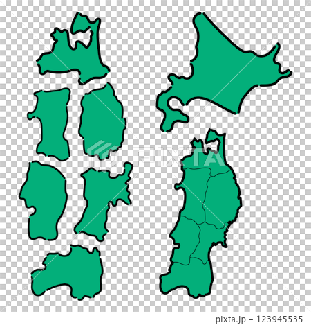 日本地図_北海道・東北地方の手描き地図セット_カラー 123945535