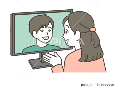 PCでビデオ通話をする男女 123945556