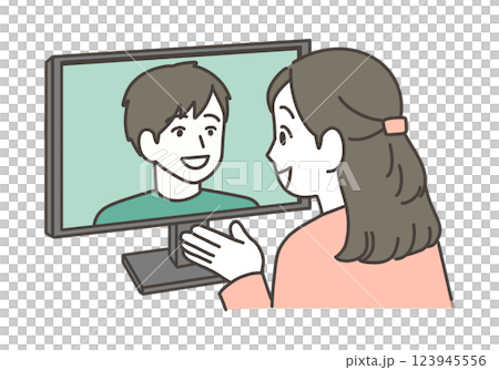 PCでビデオ通話をする男女 123945556