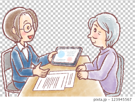 介護の相談_タブレットで打合せ_高齢女性 123945567