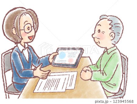 介護の相談_タブレットで打合せ_高齢男性 123945568