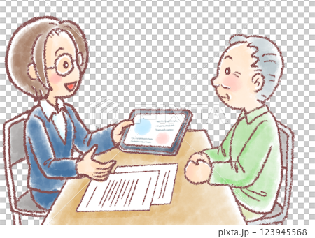 介護の相談_タブレットで打合せ_高齢男性 123945568
