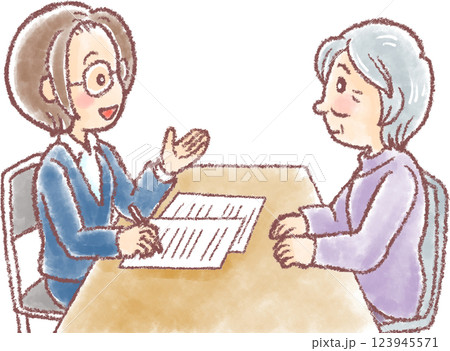 介護の相談_女性相談員と高齢女性_介護のイラスト 123945571