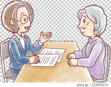 介護の相談_女性相談員と高齢女性_介護のイラスト 123945571