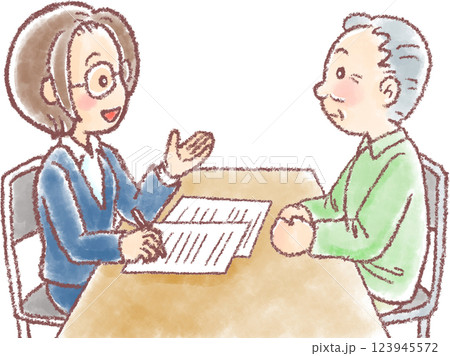 介護の相談_女性相談員と高齢男性 123945572