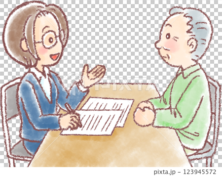 介護の相談_女性相談員と高齢男性 123945572