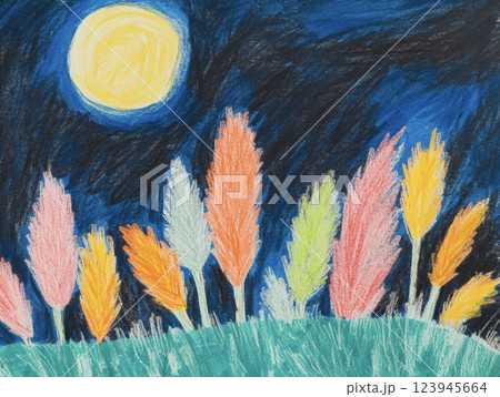 クレヨンで描いた月夜の風景　AI画像 123945664