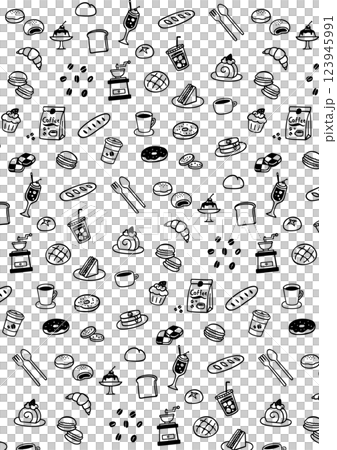 Cute hand drawn cafe icon monochrome background pattern 123945991