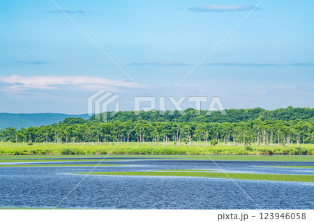 北海道某所　美しい湖（沼）と青い空（自然イメージ） 123946058
