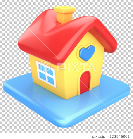 colorful house with red roof and heart symbol on blue platform 123946061