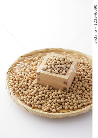 枡に盛った大豆 123946090