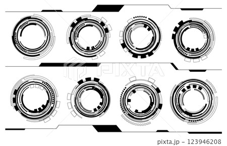 Set of sci fi black circle user interface elements technology futuristic design modern creative on white background vector Set of sci fi black circle user interface elements technology futuristic design modern creative on white background vector 123946208