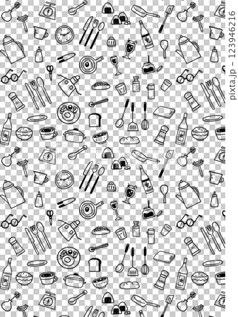 かわいい手書きキッチンツールの背景パターン 123946216