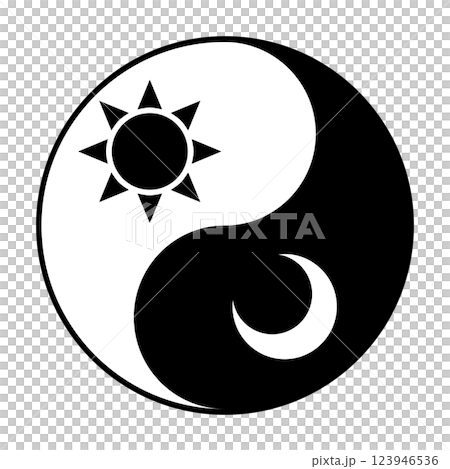 太陽と月がある陰陽太極図のシンプルなイラスト 123946536