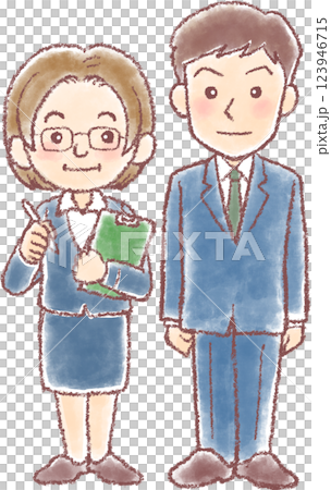 職員二人_ベテラン女性と若手男性 職員二人_ベテラン女性と若手男性 123946715