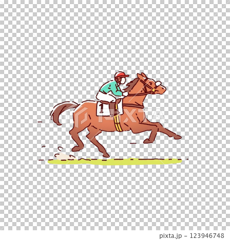 Horse racing illustrations, racehorses, jockeys, icons, materials 123946748