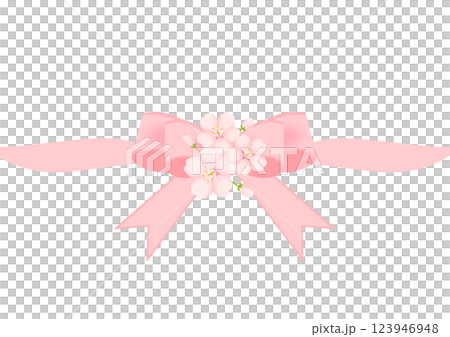 櫻花和絲帶插圖 123946948