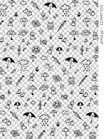 かわいい手書き梅雨アイコンのモノクロ背景パターン かわいい手書き梅雨アイコンのモノクロ背景パターン 123947105