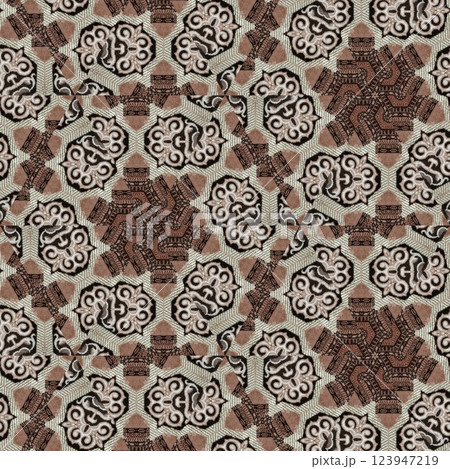 Embroidery and batik design concept. Antique art for clothing print, sublimation block etc. New trendy wallpaper, cover photo, interior decoration idea. Abstract pattern for the carpet background	 123947219
