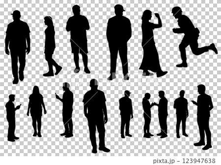 Person full body pose silhouette set 123947638