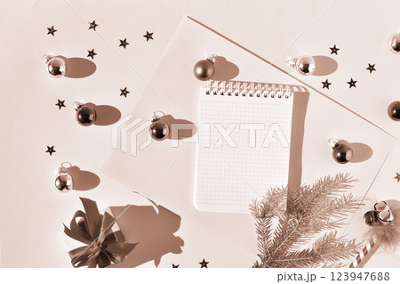 The Christmas composition in the color of 2025 is made of mocha mousse 123947688