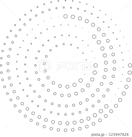 Dotted circular spiral halftone frame. Element for design 123947826