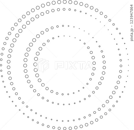 Dotted circular spiral halftone frame. Element for design 123947864