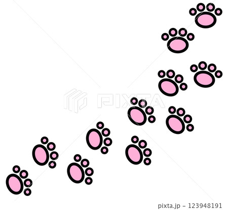 ペットの犬や猫が歩いた足跡の可愛い肉球イラスト 123948191