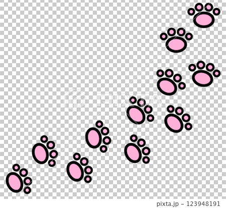 ペットの犬や猫が歩いた足跡の可愛い肉球イラスト 123948191