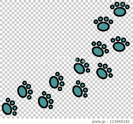 寵物狗或貓散步的可愛爪印插圖 123948192