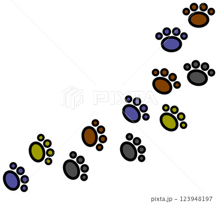 ペットの犬や猫が歩いた足跡の可愛い肉球イラスト 123948197