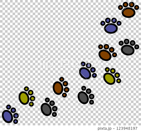 ペットの犬や猫が歩いた足跡の可愛い肉球イラスト 123948197