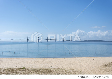 台湾 金門島の海と金門大橋 123948760