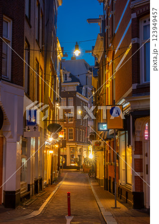 Pedestrian Night Street in Downtown Amsterdam Pedestrian Night Street in Downtown Amsterdam 123949457
